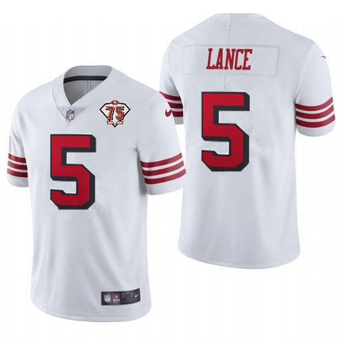Men's White San Francisco 49ers #5 Trey Lance 2021 75th Anniversary 2nd Alternate Vapor Untouchable Limited Stitched NFL Jersey